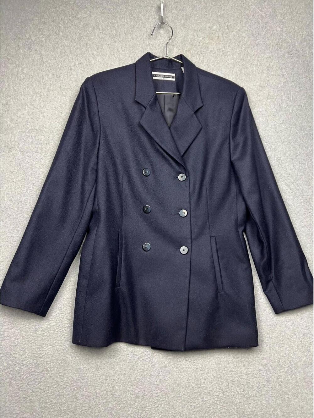 Vintage Amanda Smith Womens Wool Double Breasted Suit Blazer 14 Navy Classic